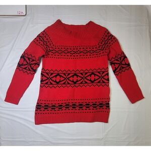 Women's Chaps Pullover Sweater. Red w/Black design. Size Small. Boat Neck